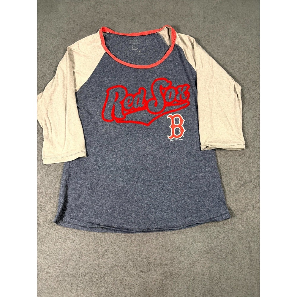 G III Sports Shirt Womens Heathered Blue Boston Red Sox Baseball MLB Logo Cotton